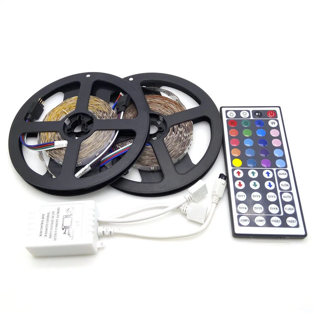 buy 10M 3528 SMD RGB 600 LED Strip light string tape+44 Key IR remote control Low power consumption colorful DIY household lights