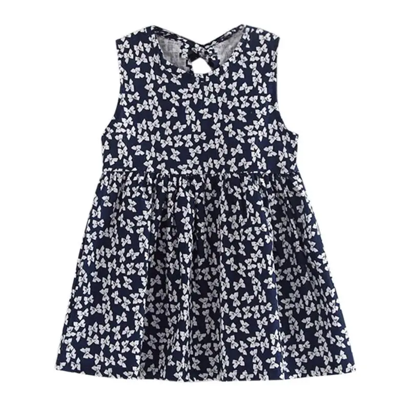 

Casual Bowknots Print Vest Dresses Basic High Waist Girls O-Neck Clothing