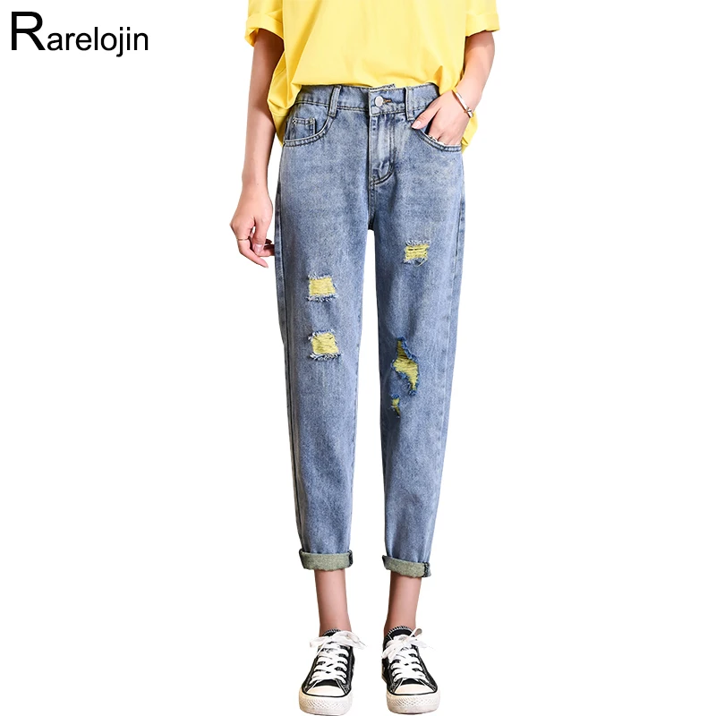 

Spring Autumn Women's Jeans New Trend Korean Women Fashion Wild High Waist Jeans Plus Size Female Loose Hole Wide Leg Pants