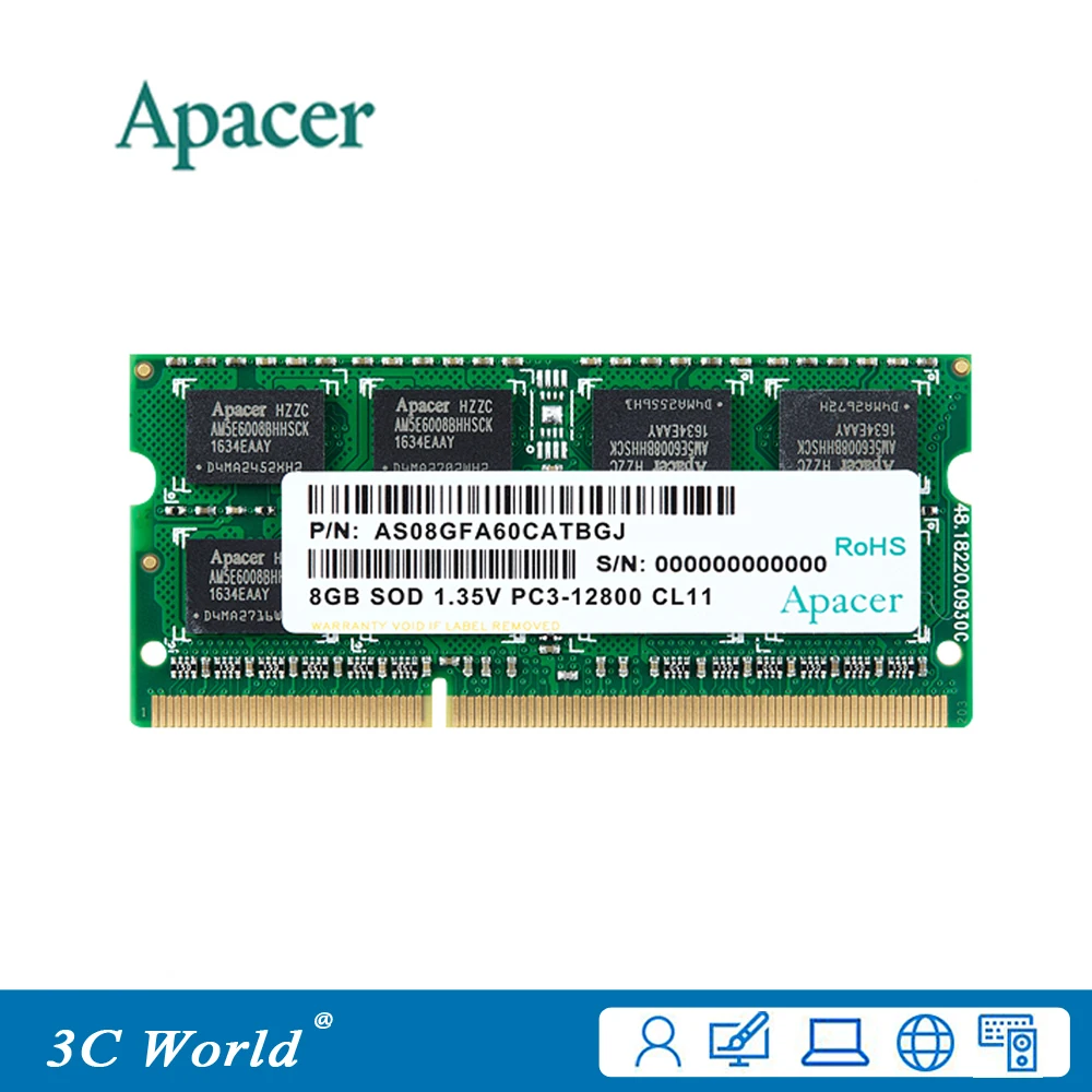 Apacer DDR3L 1600 ram 8 ГБ 4 ГБ 1600 МГц ноутбук игровая Память DIMM ноутбук Поддержка памяти материнская плата DDR3 204pin 1,35 в