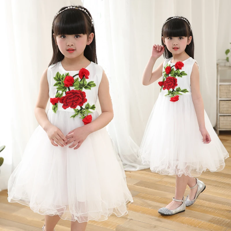 

Princess Lace Dress Girls Clothes 2017 Brand Girls Summer Dresses Kids Costume Rose Flower Printed Children Dress High Quality