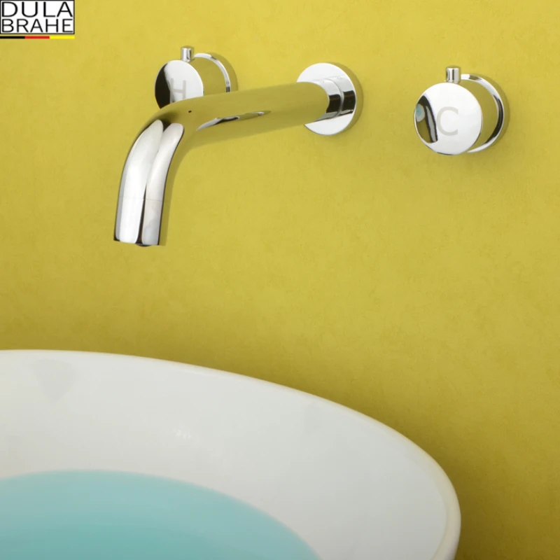 DULABRAHE Matte Black Chrome Mixer Tap Brass Double Handle Wall Mounted Bathroom Sink Faucet Hot & Cold Basin Faucet DULABRAHE Matte Black Chrome Mixer Tap Brass Double Handle Wall Mounted Bathroom Sink Faucet Hot & Cold Basin Faucet