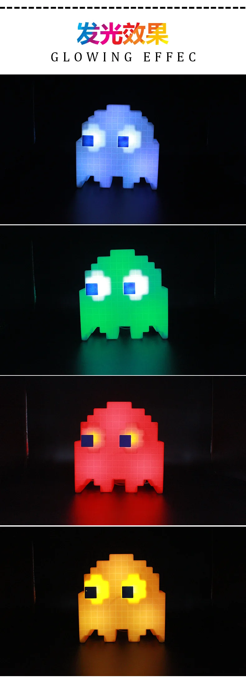 PacMan призрак светодио дный светодиодный ночник многоцветный мультфильм ночные лампы USB перезаряжаемые для детей Детская комната украшения