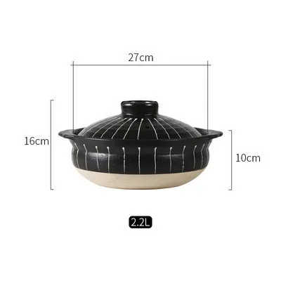 Японская Ретро черная керамическая глиняная кастрюля Бытовая термостойкая кастрюля суп горячий горшок пузатая тушеная керамическая сковорода - Цвет: 2.2L