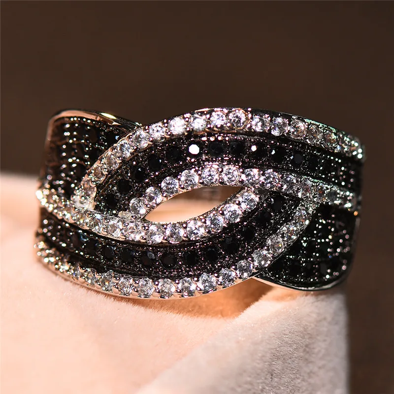 Новая распродажа Большой кольцо с черным камнем модная свадебная Малый Кольцо серебро Цвет Свадебные украшения обещание обручальные кольца для влюбленных для Для женщин