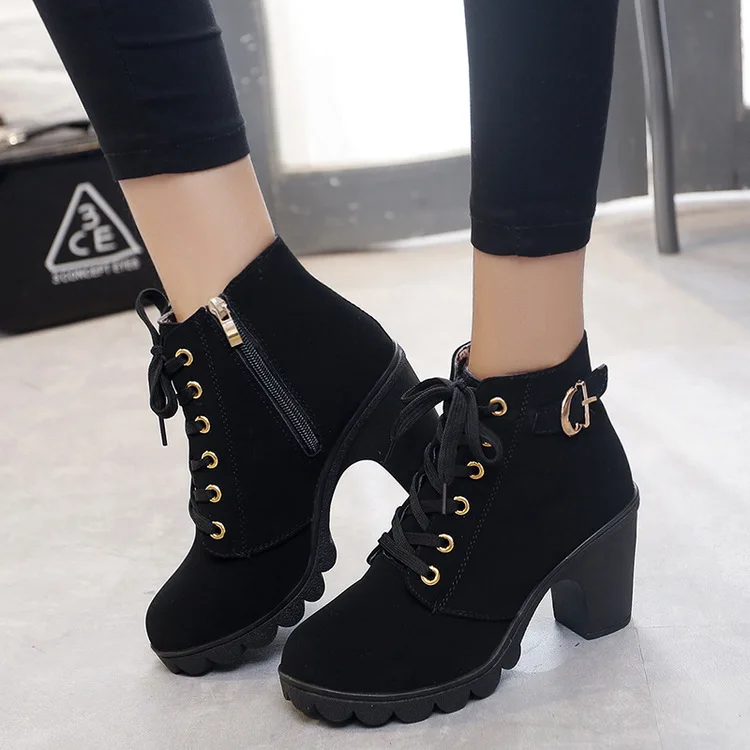 

Ankle Botines Mujer 2019 Autumn Boots for Women High Heels Zip Waterproof Rubber Boots Female Botas Feminino Rain Boots Lady
