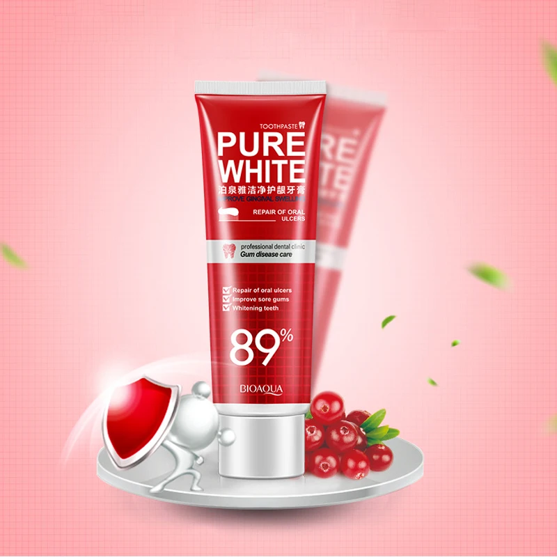 BIOAQUA Herbal Fresh Cranberry Toothpaste Bleaching Remove Yellow Spots Unpleasant Odor Iz Mouth
