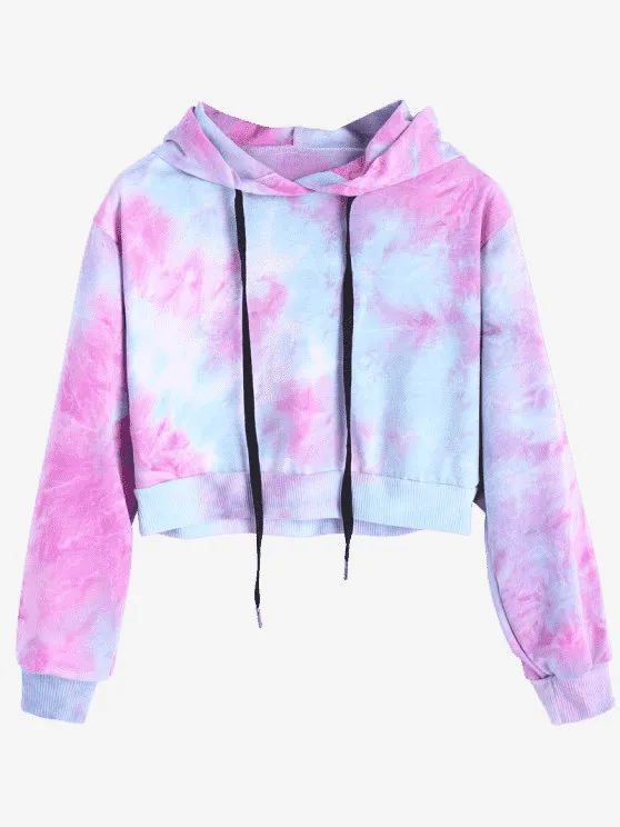 Fashion New Tie Dye Drop Shoulder Crop Hoodie Autumn Multicolor Long Sleeve Seam Drawstring Pullovers Sweatshirt Fashion New Tie Dye Drop Shoulder Crop Hoodie Autumn Multicolor Long Sleeve Seam Drawstring Pullovers Sweatshirt
