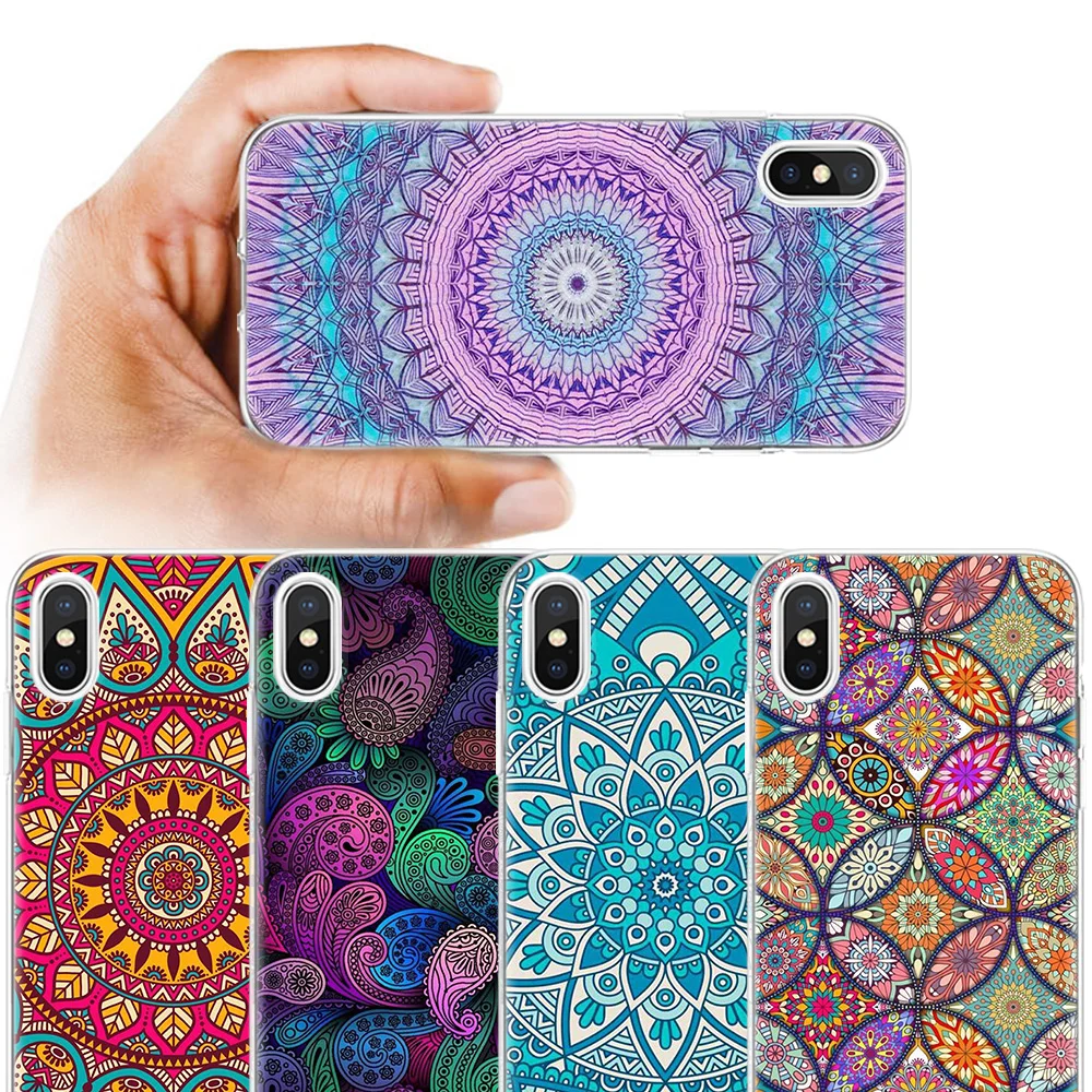 

Blue Totem Mandala Flower Pattern Silicone Case Coque for Apple iPhone 11 11Pro X XR XS Max 7 8 6 6S 5 5C 5S SE Plus 7Plus 8Plus
