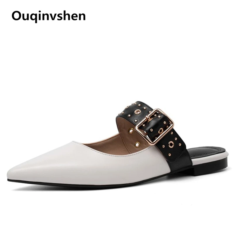 

Ouqinvshen Mixed Colors Flat Women Slippers Buckle Strap Mules Shoes Women Pointed Toe Casual Sexy Outdoor Women Summer Slippers