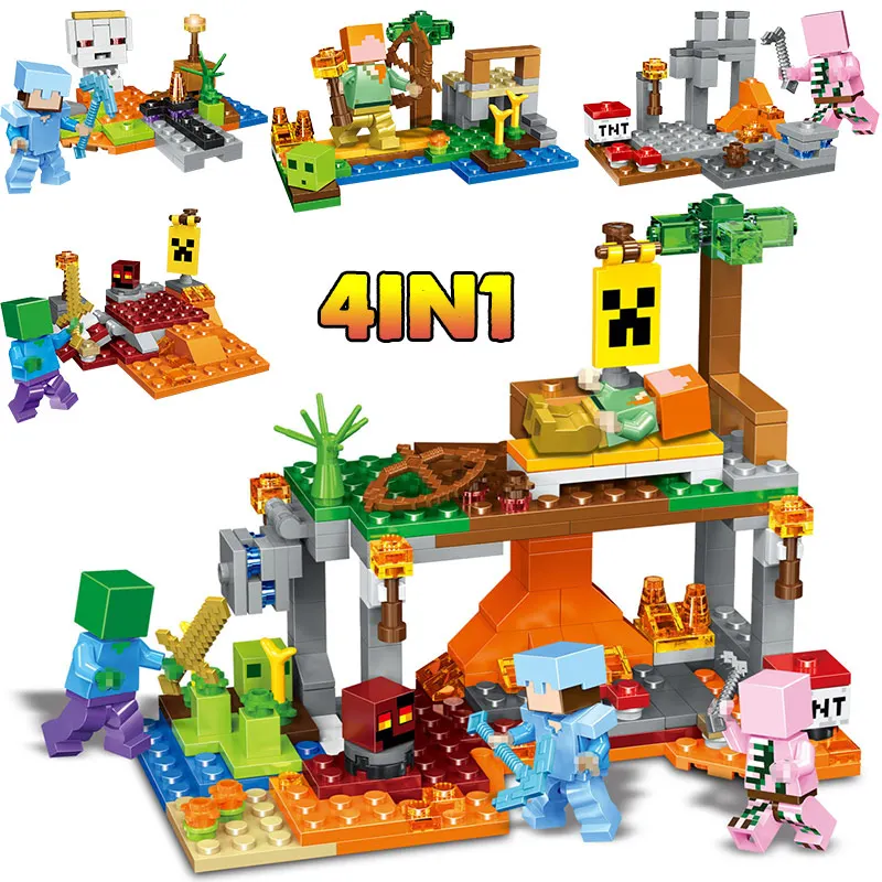 

Technic Compatible Legoingly Minecrafted Treasure Hunt Model Building Blocks Action Figures Bricks Educational Child Toys 4 IN 1
