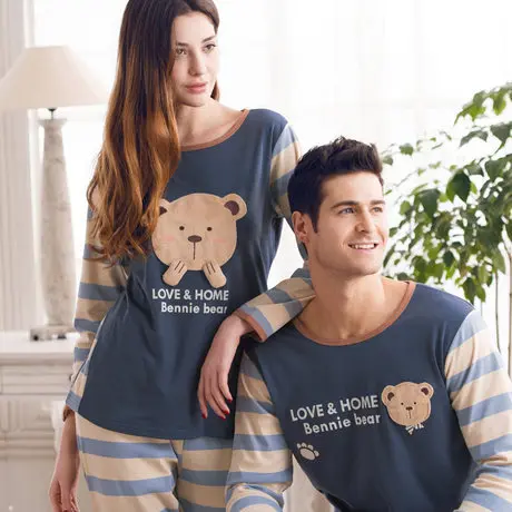 Мужская пижама Verano Hombre с длинным рукавом из 100% хлопка рисунком медведя комплекты