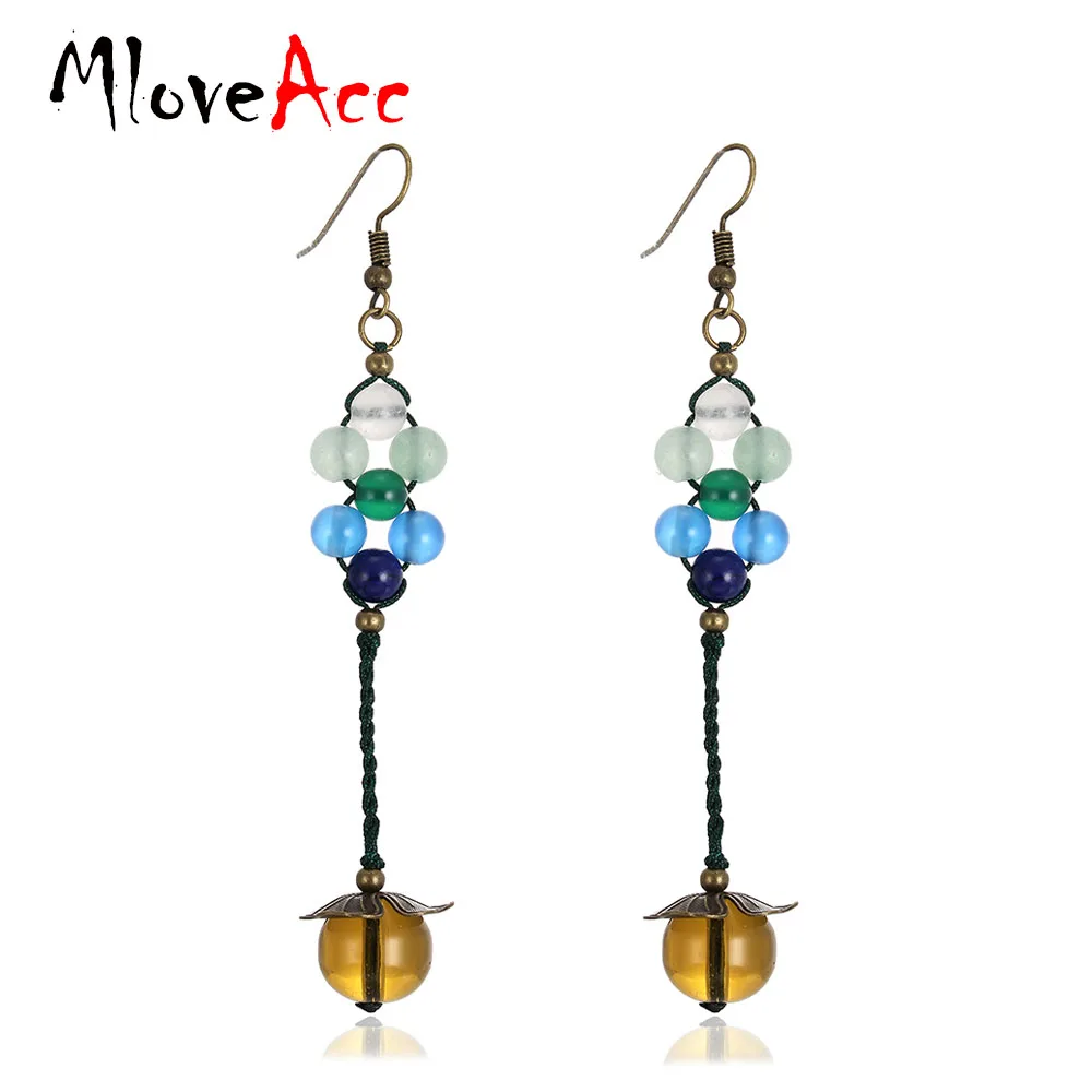 MloveAcc Trendy Hanging Earrings for Women Simple Ethnic Stone Beads