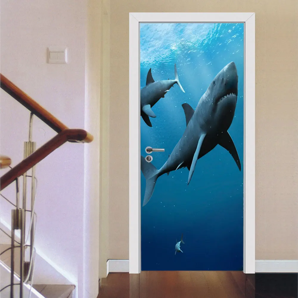 

2Pcs/Set Color Shark Door Art Decor Home Creative DIY 3D Door Stickers Pattern for Wall Room Home Door Decor Decoration
