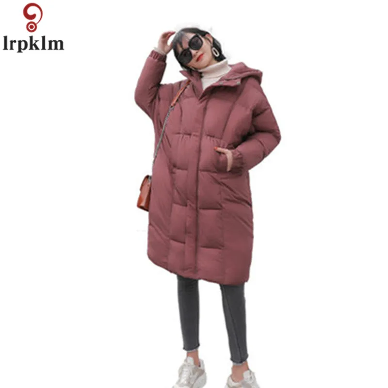 

Women Winter Jacket Long 2018 Thick Hooded Winter Coat Women Loose Frosted Glass Fabric Outlining Korean Casual Jackets CH613