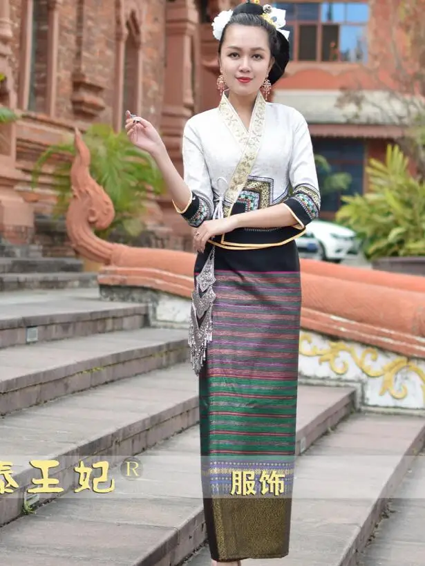 Тайланд Лаос Myanmar традиционный костюм дай женские костюмы Ретро водная консервативность фестиваль красивое платье праздничные костюмы - Цвет: White No Accessories