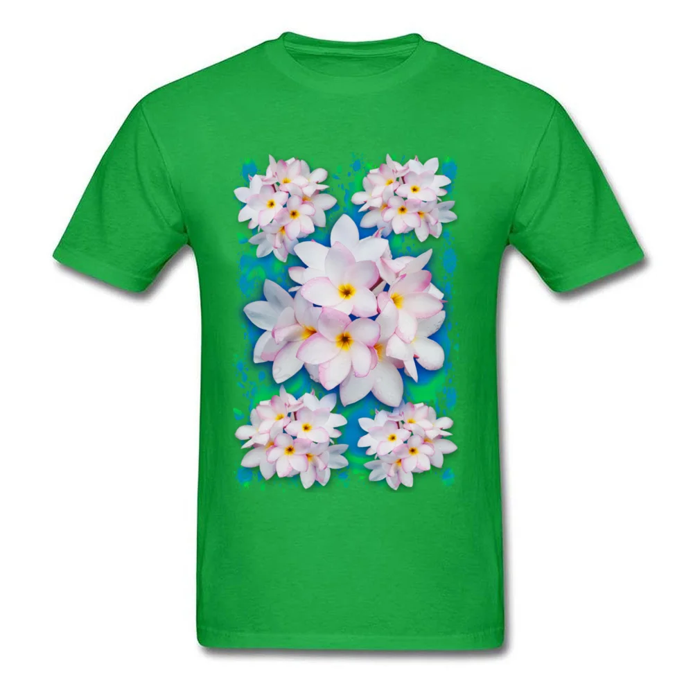 Plumeria Bouquet Exotic Summer Pattern Round Collar T Shirts Summer Casual Tees Coupons Pure Cotton Clothing Shirt Men Plumeria Bouquet Exotic Summer Pattern green