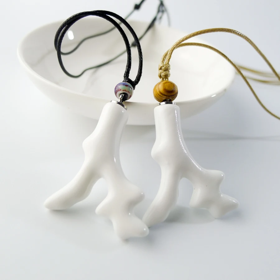 

Ceramic Tree root pendant Necklaces Jingdezhen Ceramic Jewelry Long Rope Handmade DIY fashion Necklace for women #EY120