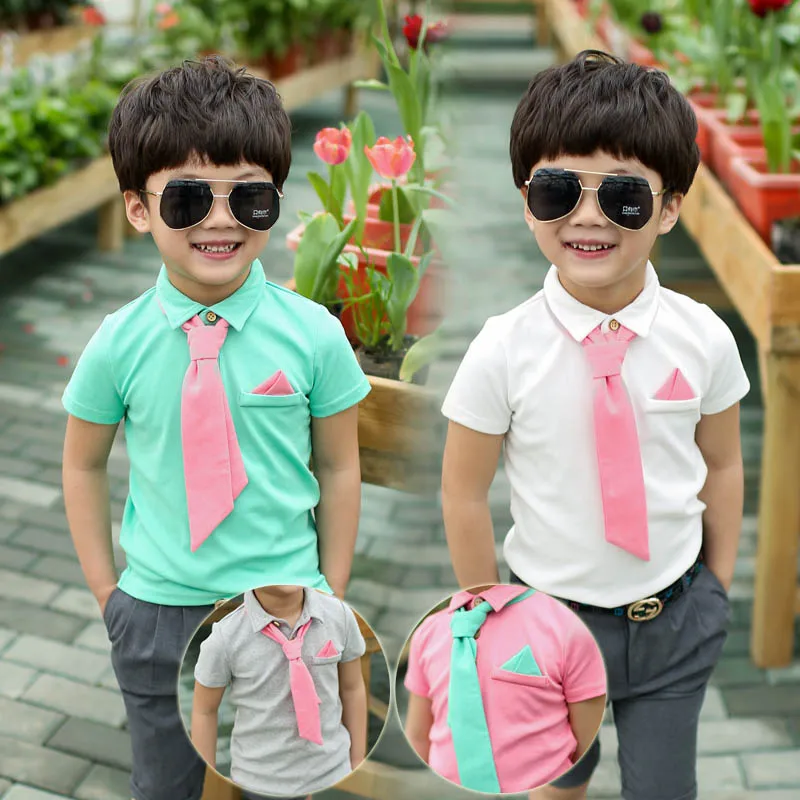 Los niños coreanos de manga corta POLO camisa y corbata
