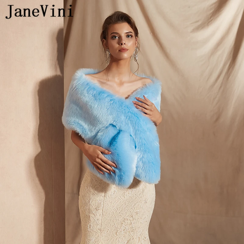JaneVini High Quality Winter Bridal Faux Fur Shawl and Wrap Wedding Cape for Evening Party Coat Cloak Women Accessories | Свадьбы и