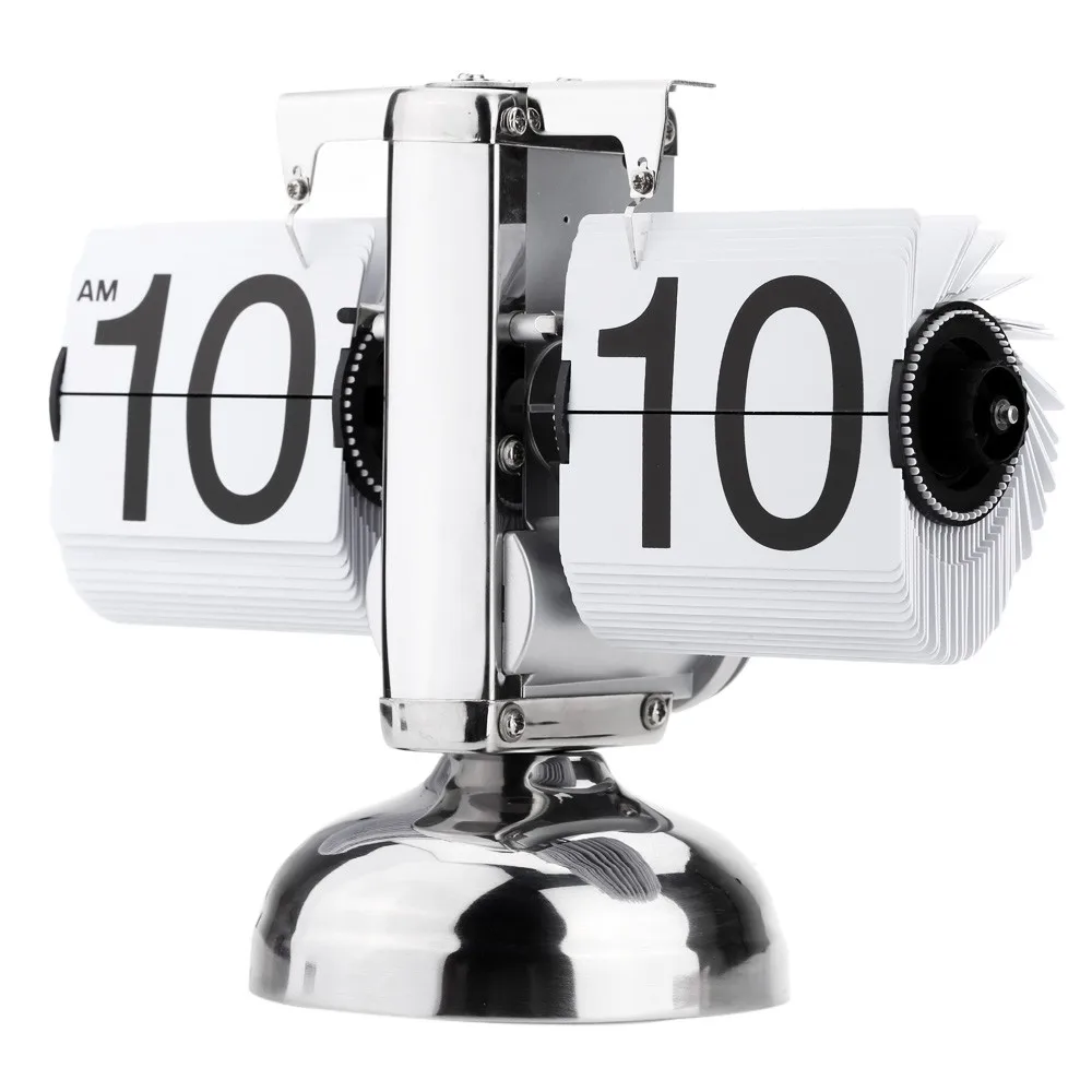 

Small Scale Table Clock Retro Flip Over Clock Stainless Steel Flip Internal Gear Operated Quartz Clock Table Desk Clock