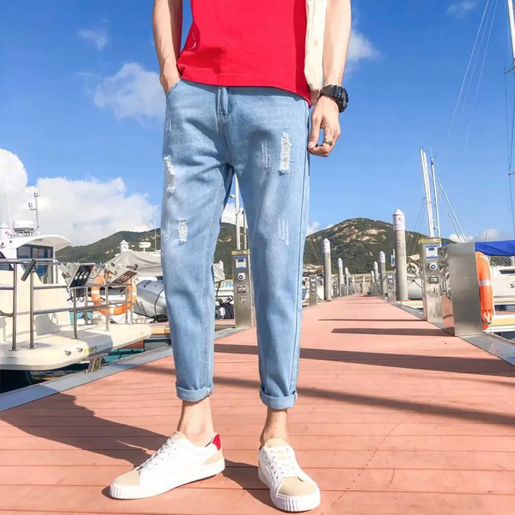 

HobbyLane Men Slim Fit Stretch Handsome Ripped Casual Pants Young Jeans