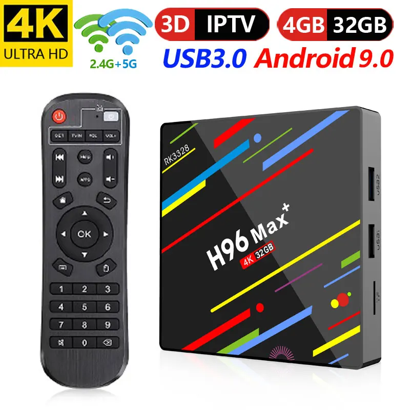ТВ-приставка H96 Max Plus 4k четырехъядерная 4G + 32G/64G 3D 4K Android 9 0 медиаплеер RK3328 Pro |
