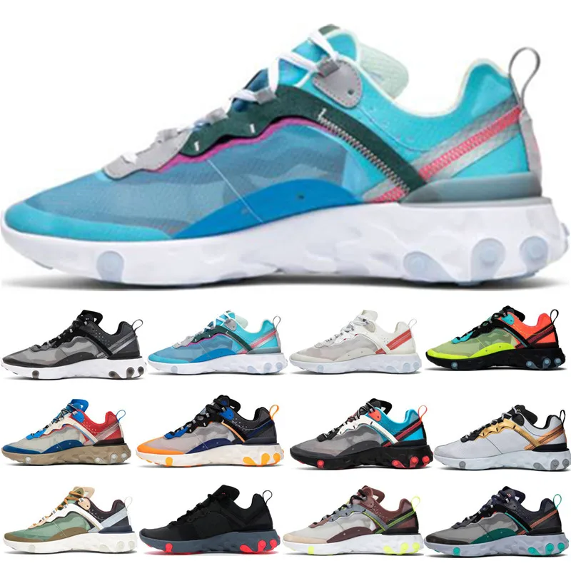 

Mens React Element 87 Undercover Running Shoes Sail Light Bone Blue Chill Solar Anthracite Black Designer Sports Sneakers