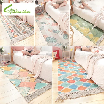 

Retro Carpet for Sofa Living Room Bedroom Rug Cotton Tassels Yarn Dyed 60x150cm Table Ruuner Bedspread Tapestry Home Decoration