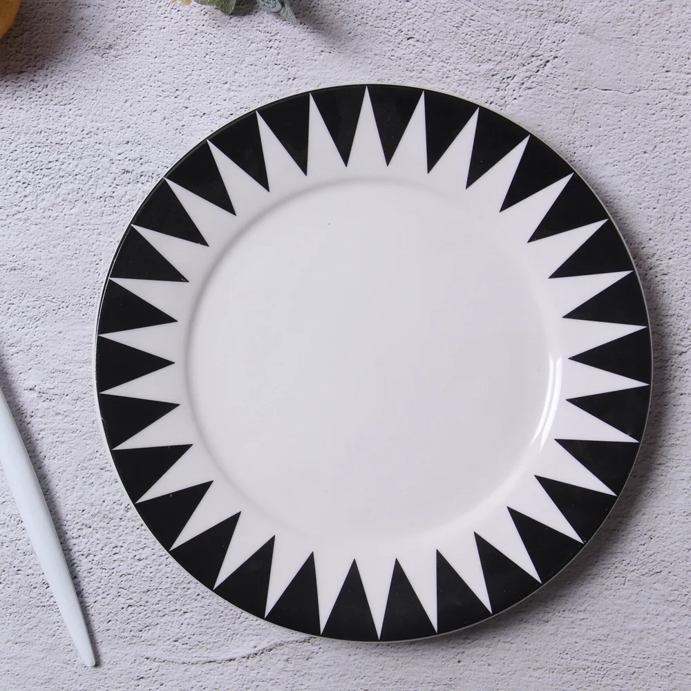 Nordic Творческий Простой Керамика круглый гироборд с колесами 8 дюймов геометрический стейк плиты Hotel тарелка для завтрака - Цвет: d