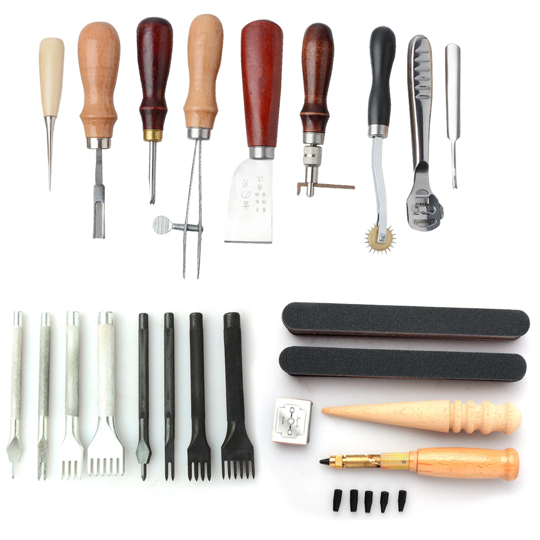 22 PCS Leather Craft Punch Tools Kit Stitching Carving Working Sewing