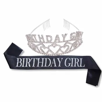

happy Birthday Girl Sash Tiara Crown hat for girl kid adult 10th 13th 16th 18th 20th 21st 30th 40th 50th decoration gift favor