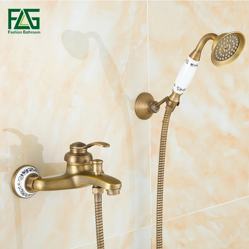 FLG Luxury Wall Mounted Brass Bath Faucets With Hand Shower Head Bath