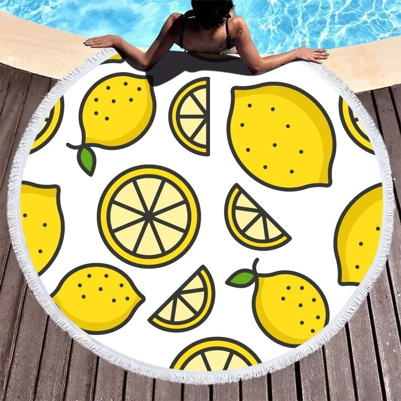 

Boho Beach Towels Printed Lemon Watermelon Round Microfiber Beach Towels Adults Summer Sport Fruit Bath Towel Travel Picnic Yoga