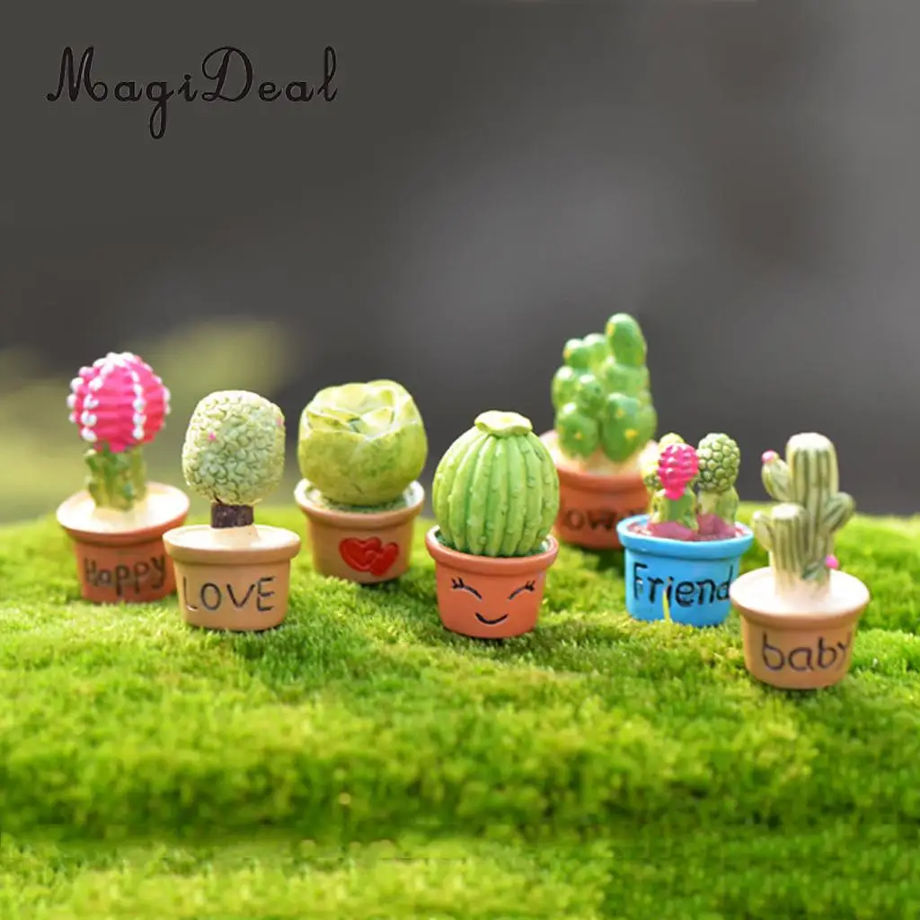 1:12 Scale Micro Landscape Dollhouse Miniature 7 Pots Succulent Green Plants Garden Decoration for Dolls House Desk Yard Accs