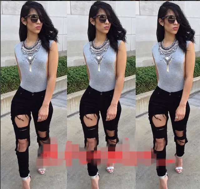 Sexy Women Destroyed Ripped Distressed Fit Denim Pants