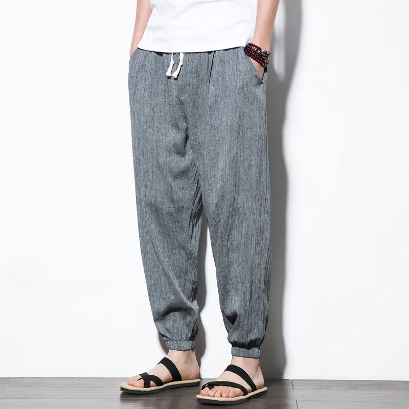 Мужские льняные шаровары в стиле весна лето осень 2019 однотонные хлопковые брюки