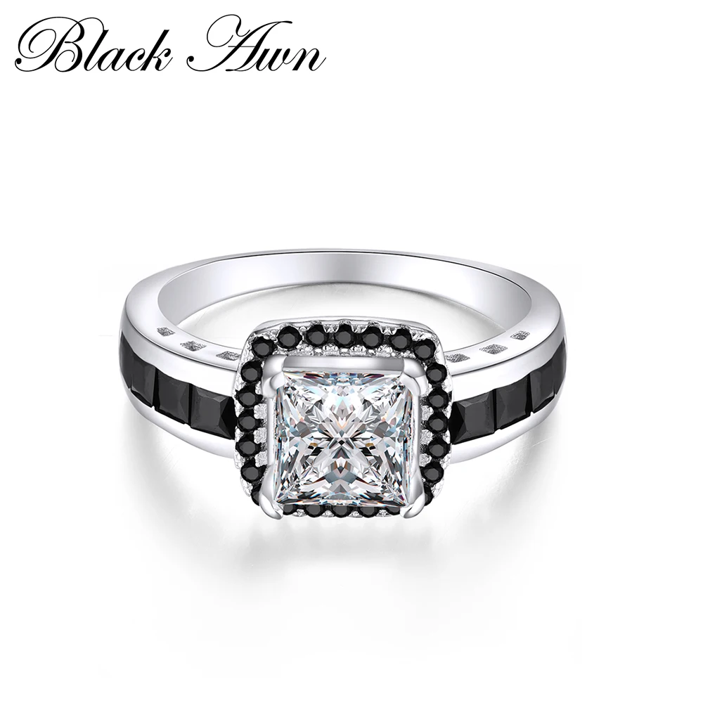 

Fashion Anillos Mujer Genuine 925 Sterling Silver Jewelry Rings for Women Black&White Stone Luxury Bague Femme Ring Bijoux C196