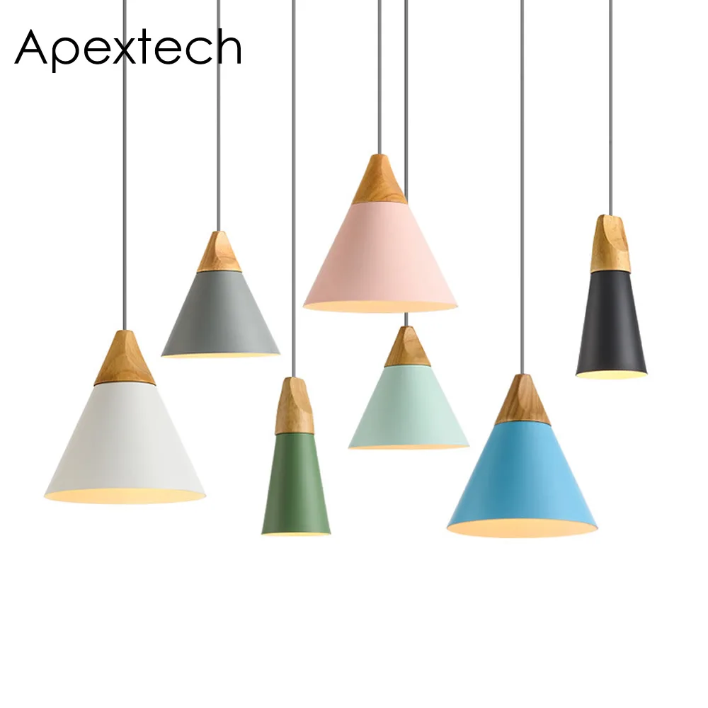 

Apextech Wood Aluminum E27 Bulb Cord Pendant Lamp Morden Nordic Style Creative Coffee House Resturant Dining Room Hanging Light