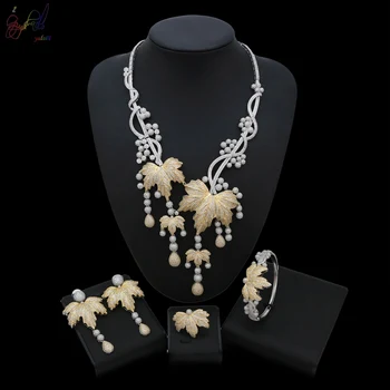 

YULAILI Christmas Luxury Flower Women Wedding Cubic Zirconia Long Necklace Earring Nigerian Jewelry Set Jewellery Addict