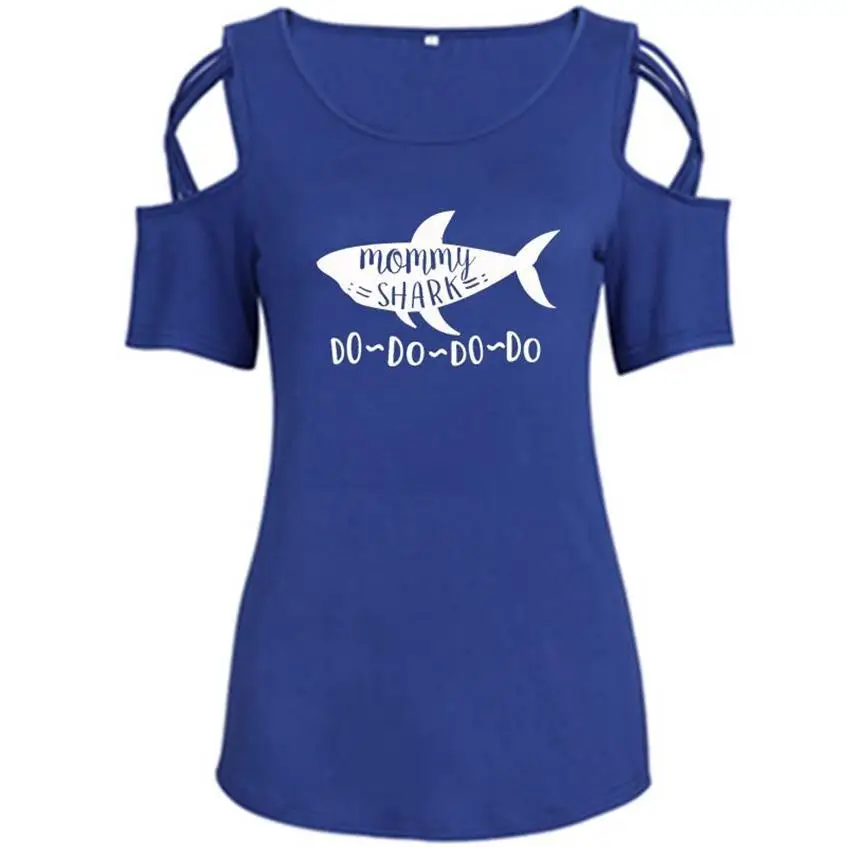 

2019 Bandage Off Shoulder T-Shirt For Women Summer Mommy Shark Do Do Letters Print Harajuku Top Tshirt T-Shirt Female Cropped