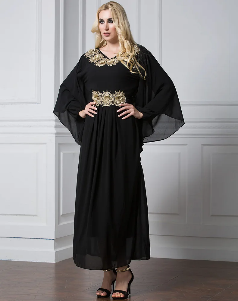 Женское мусульманское Макси платье с вышивкой и длинным рукавом Abaya кафтан