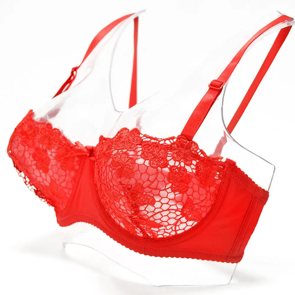 YANDW Black Floral Mesh Lace Bralette Bras For Women Sexy Lingerie Plunge Bra Lady Thin Unlined Push Up Transparent White Red