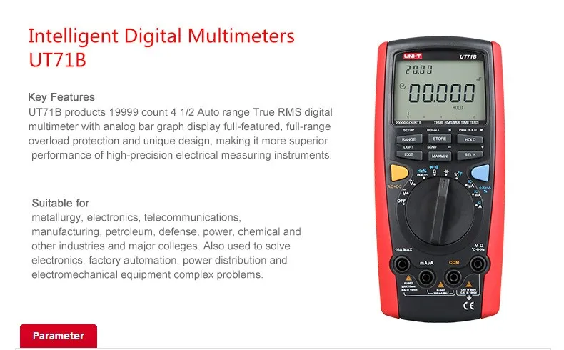 UNI-T UT71B интеллектуальный цифровой мультиметр Профессиональный 20000 отсчетов дисплей AC/DC Емкость Temp метр тестер