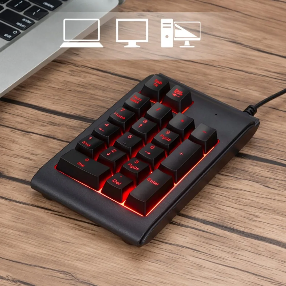 

USB Wired Numeric Keypad 19 Keys Mini Portable Numpad Waterproof Tricolor LED Backlight Keyboard for Computer Laptop PC