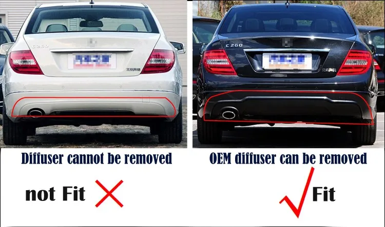 Para Mercedes Benz c63 estilo w204 PP plástico parachoques trasero difusor de labios 2007-2014 C-clase C180 C200 c280 C300 C350 c400 parachoques trasero