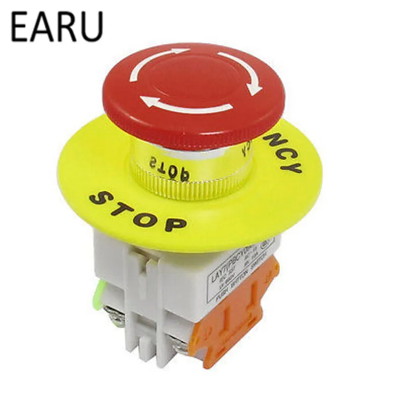 

Red Mushroom Cap 1NO 1NC DPST Emergency Stop Push Button Switch AC 660V 10A Switch Equipment Lift Elevator Latching Self Lock