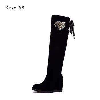 

Spring Autumn Women Ove The Knee Boots Height Increasing High Heel Woman Thigh High Boots Botas Plus Size 34-43 High Quality