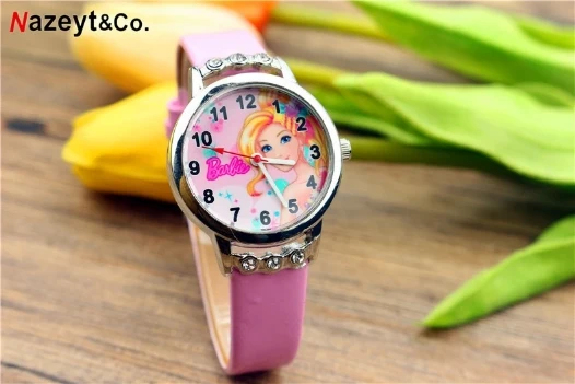 Модные и милые детские Мультяшные куклы Барби часы с наручные часы с бриллиантами и кожаным ремешком часы для девочек Подарочные часы