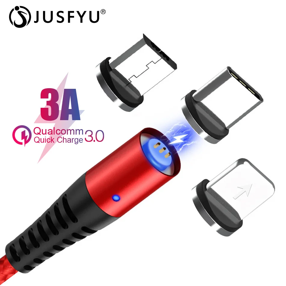 

JUSFYU Magnetic USB Cable Data Transfer Line Mobile Phone Charge 8 pin Micro For iPhone Android Type C Cellphone Fast Charging